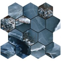 Mozaiek tegels Onyx Bleu polished mozaiek hexagon op net van 29x27cm 9 mm dik
