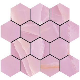 Mosaic tiles Onyx Rose polished hexagon op net van 29x27cm 9 mm thick