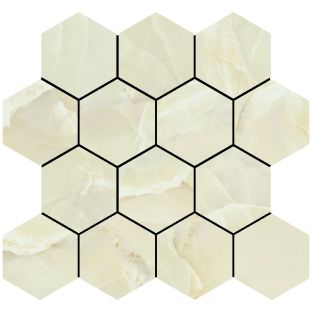 Mozaiek tegels Onyx Sable polished mozaiek hexagon op net van 29x27cm 9 mm dik